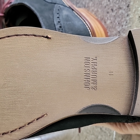 Men's  Johnston & Murphy Conrad, blue suede shoes, size 11 New. W/ extra laces. - Picture 7 of 8